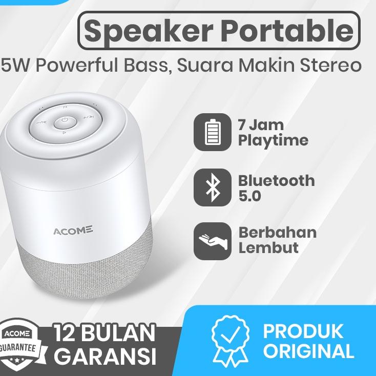 Hemat ACOME Speaker Stereo Bluetooth 5.0 TWS 5W Portable Berbahan lembut Garansi Resmi 1 thn A11