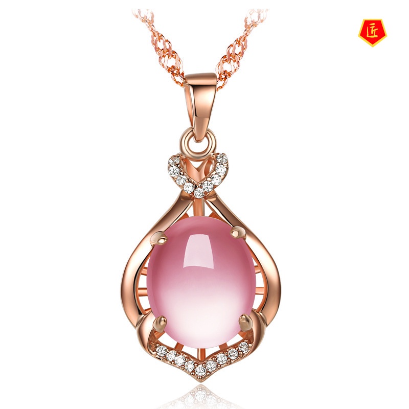 [Ready Stock]Elegant Silver Necklace Female Pink Crystal Pendant for Girlfriend