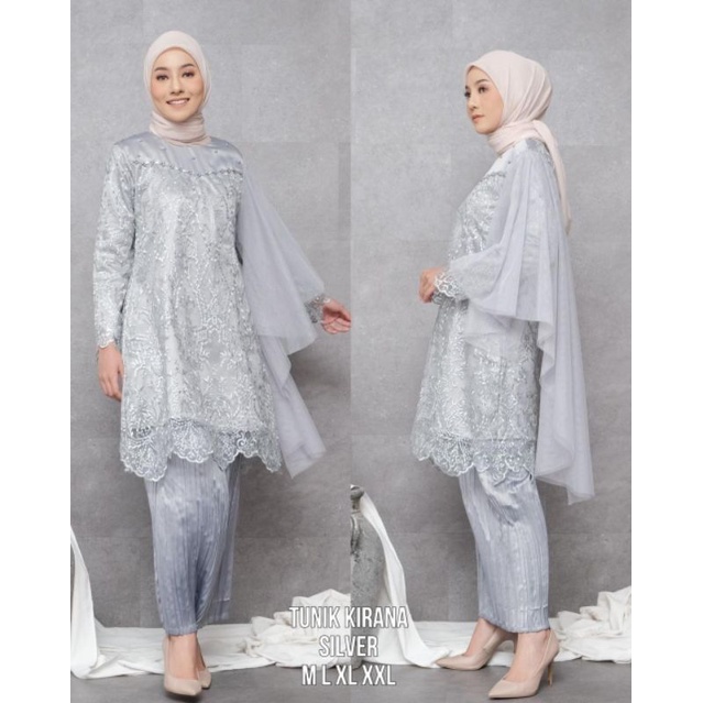 Stelan Tunik Brokat Mewah Rok Plisket Sutra Batik / Set Kebaya Kirana Modern Full Tulle Premium Mix Tulle Polos Inner Satin Cavali Payet Dada Free Masker / Stelan Baju Wisuda 2022 / Set Tunik Brokat / One Set Baju Nikahan / Seragaman Kebaya Keluarga