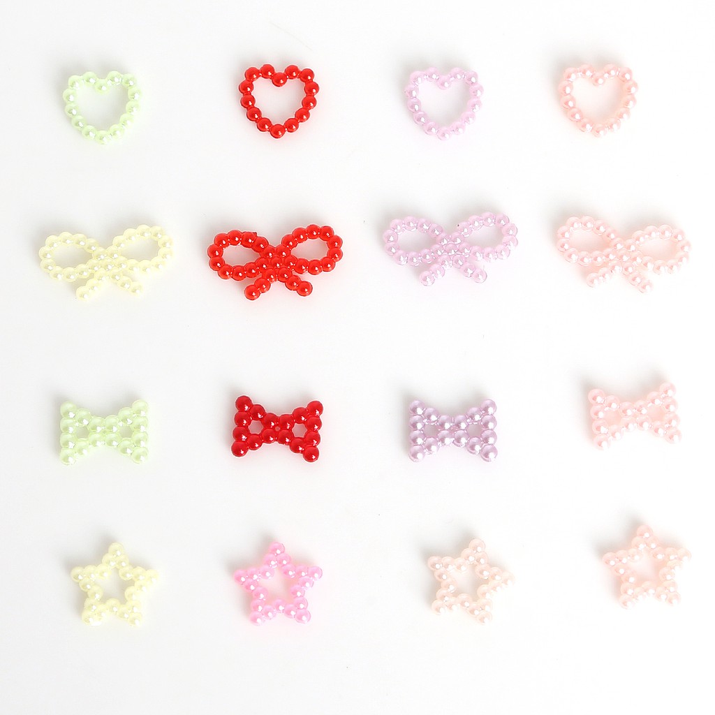 100 pcs Mix Color bow-knot/star/heart Shape Imitation Hollow Beads for Scrapbook DIY Decoration