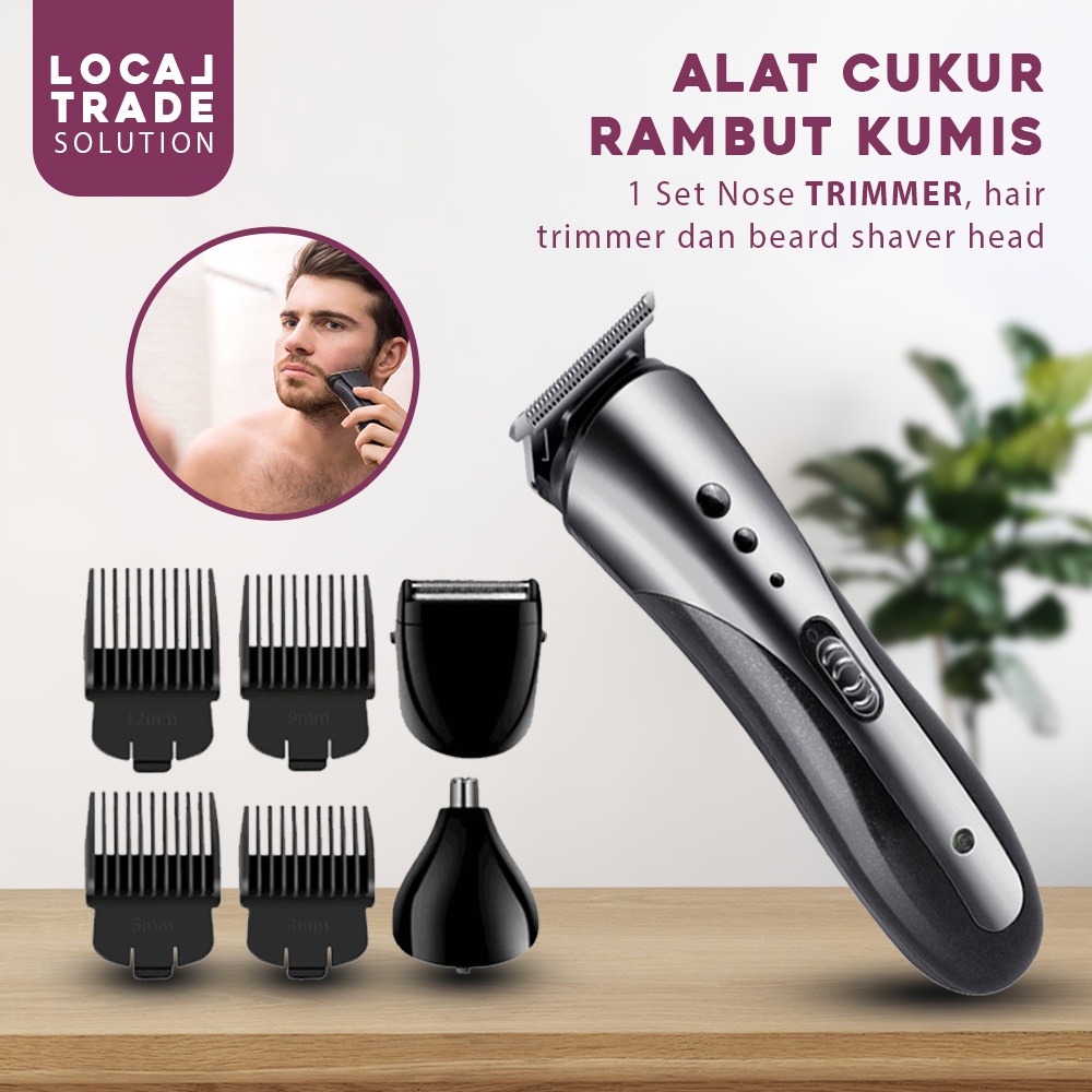 Paket Alat Cukur Pemotong Rambut Kumis Dan Jenggot Elektrik Rechargable Electric Hair Trimmer Shaver