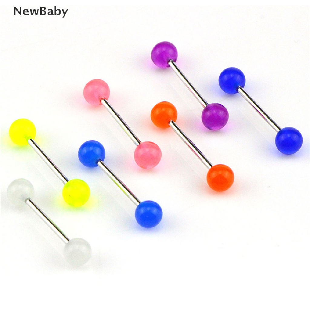 NewBaby 7PCS/Set Glow In The Dark Luminous Barbell Tongue Rings Body Piercing Jewelry ID