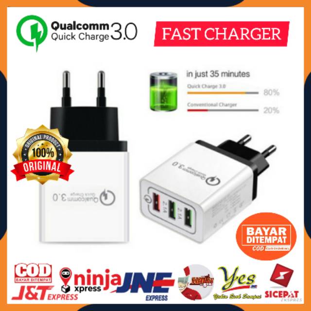 [COD] KEPALA CARGER ADAPTOR QUALCOMM UNIVERSAL 18W USB QUICK CHARGE 3.0 5V 3A FAST CHARGING QC3UB