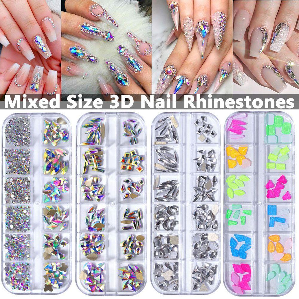 Mxbeauty Kuku Rhinestones Set Warna-Warni Multi Bentuk AB Kaca Flatback Rhinestones Pesona Shiny Tweezer Manicure