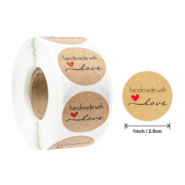 

Stiker Label Kraft Handmade Baked with Love Sticker Brown Craft 2,5 cm/1 Inch (1 roll/500 pcs)