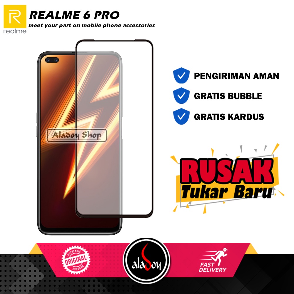 Tempered Glass Realme 5 Pro , 6 Pro Antigores Kaca Pelindung Layar Screen Protector Full Screen