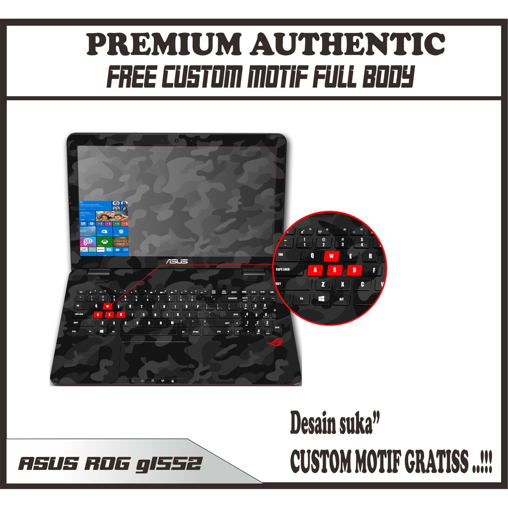 SKIN LAPTOP ASUS ROG GL552JV FULL BODY BISA CUSTOM MOTIF