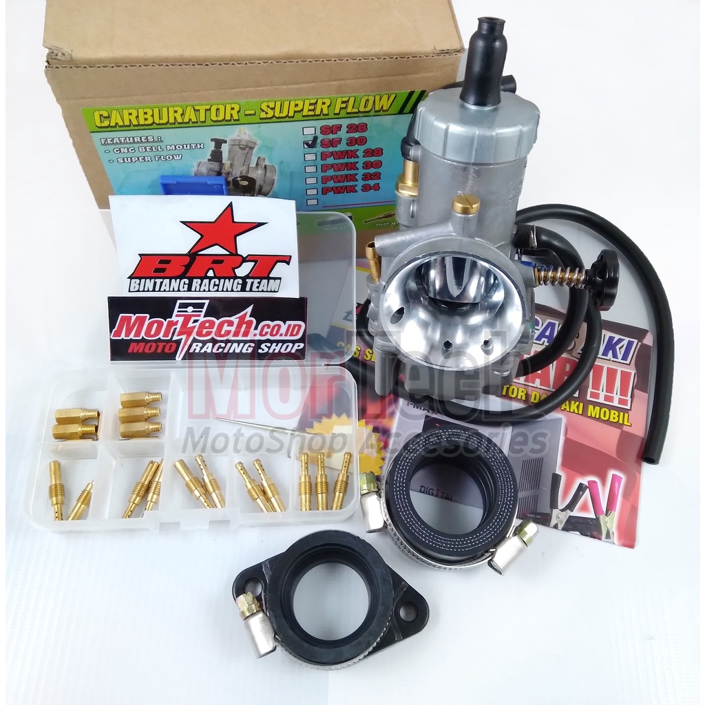 Super Flow SF BRT Paket Karbu Karburator PE PWK 28 30 KLX Ninja King Bonus PJMJ Sticker BRT Settinga