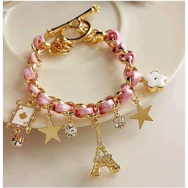 MORYMOSHI G18 Gelang Wanita Paris Fashion Aksesoris Korea-PINK