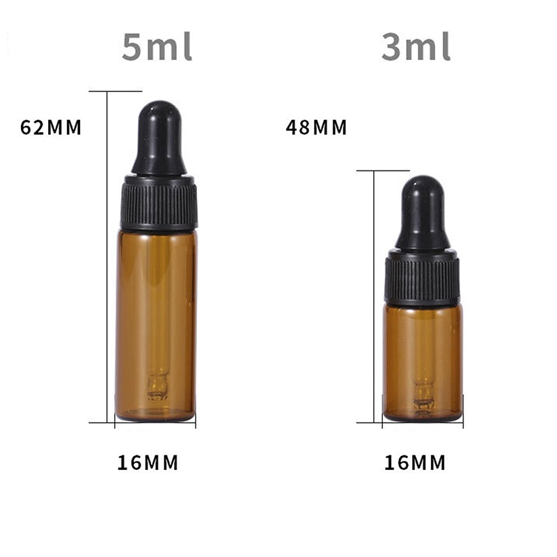 10pcs / Set Botol Kaca Kosong Ukuran 1 / 2 / 3 / 5ml Untuk Essential Oil