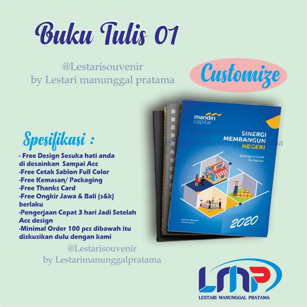 

Buku Tulis Customize 01 / souvenir kantor buku tulis cetak nama/ tulisan/gambar/brand custom murah