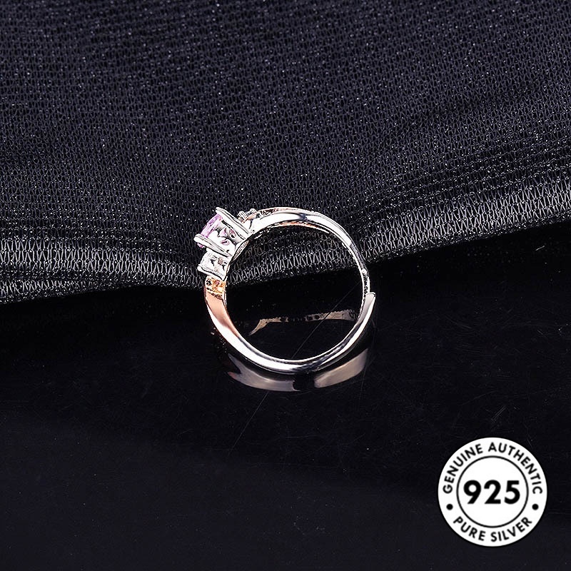 Cincin Sterling Silver 925 Model Daun Warna Rose Gold Dengan Berlian Pink Untuk Wanita