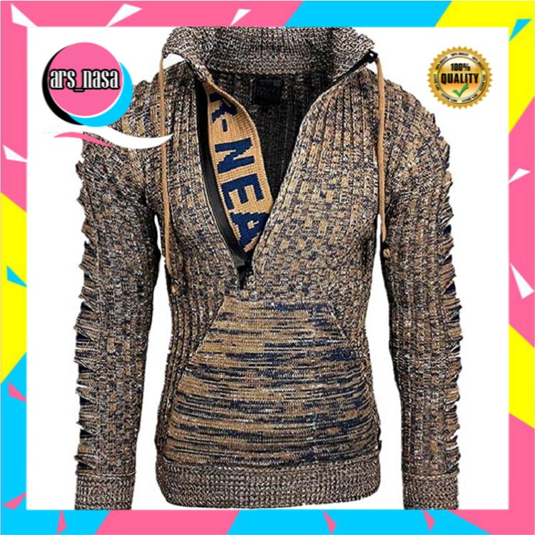Sweater Pria Import     Pakaian Fashion Lengan Panjang Kerah Pakaian Rajut Longgar Ukuran Besar Pull