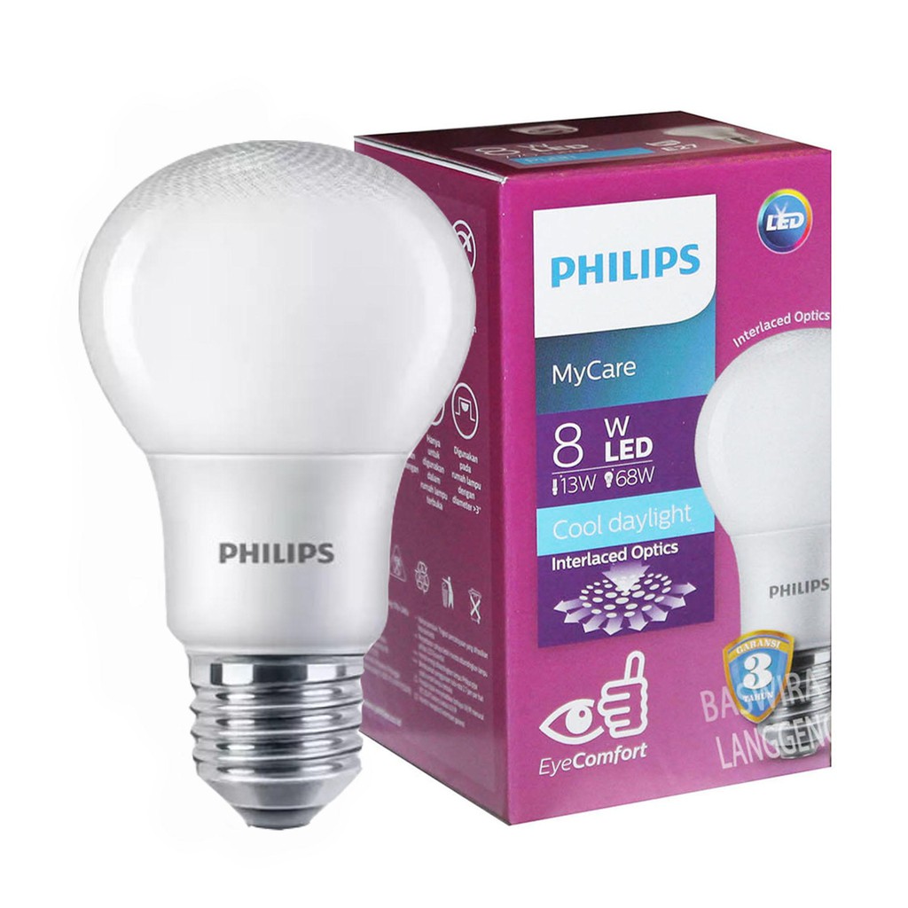  Lampu LED Philips  8 watt Bohlam 8w Philips  Putih 8 w 