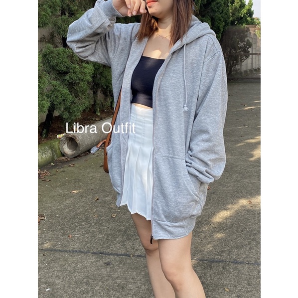 Oversize Hoodie polos Ziper switer jaket Wanita Korea by libra