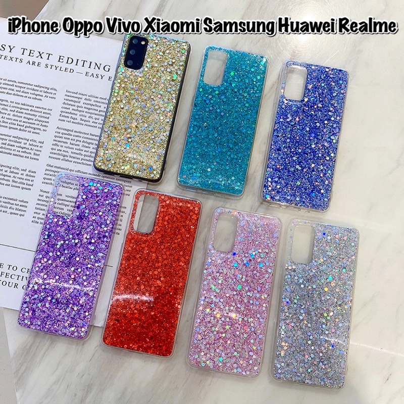 FULL GLITTER CASE ALL PHONE TYPES! Oppo A54 A74 A53 A31 Vivo X60 V21 V20 Y19 Y20 Samsung A32 A52 A72