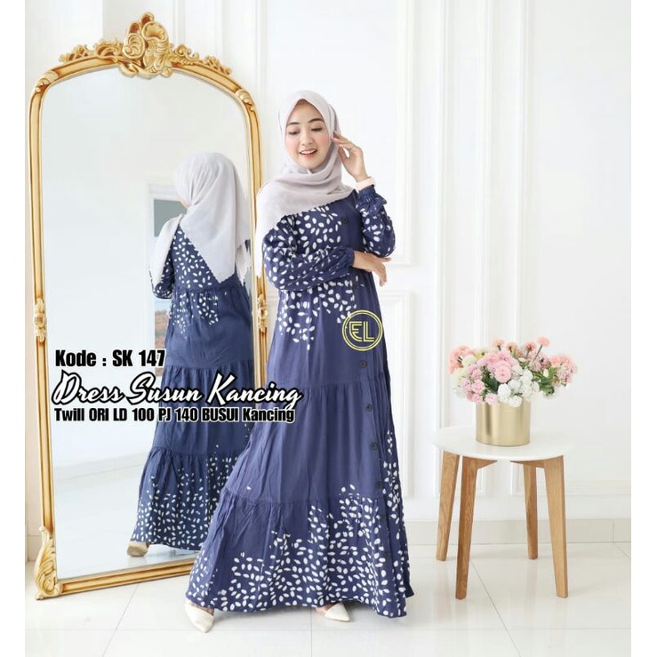 Gamis twill ori Elzhaf / Dress Susun Kancing