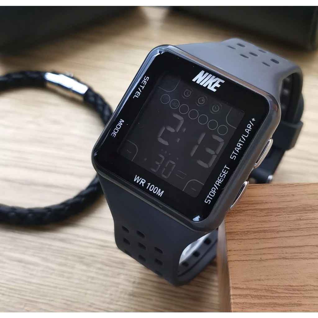 Jam Tangan Wanita Nike Digital Tali Rubber Free Gelang Body Segi Tanggal Hari Aktif