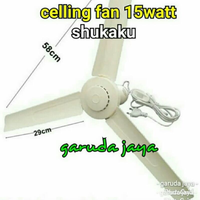 kipas gantung shukaku 15watt type SKU 3015/celling fan shukaku 15watt kipas plafon shukaku 15watt