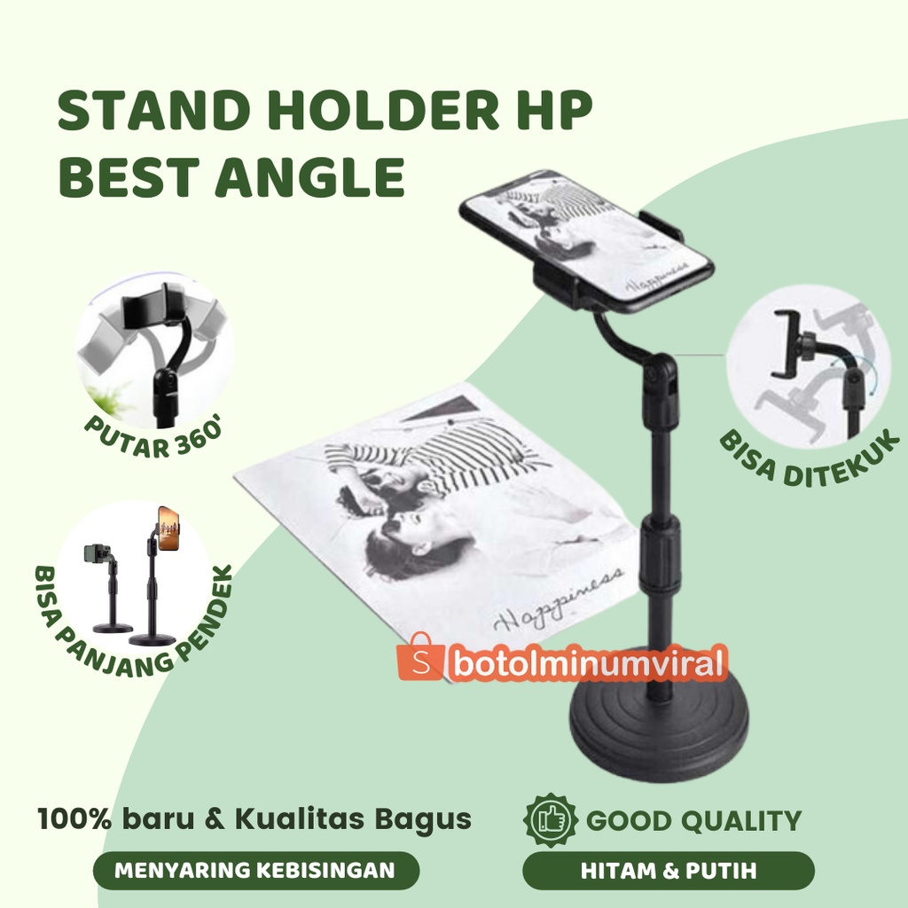 Phone Stand Holder Handphone Hape HP Standing Selfie Broadcasting Tempat HP di meja untuk Zoom Pegangan HP di Meja Putar Kuat Kokoh 360 Derajat