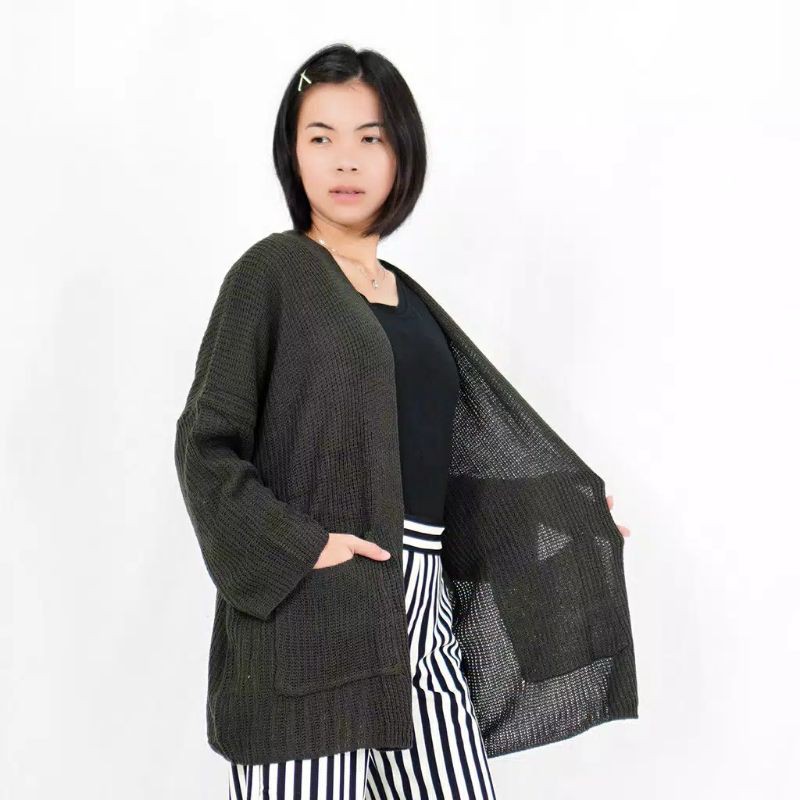 OVERSIZE LAVELLA PREMIUM CARDIGAN RAJUT TEBAL-Army