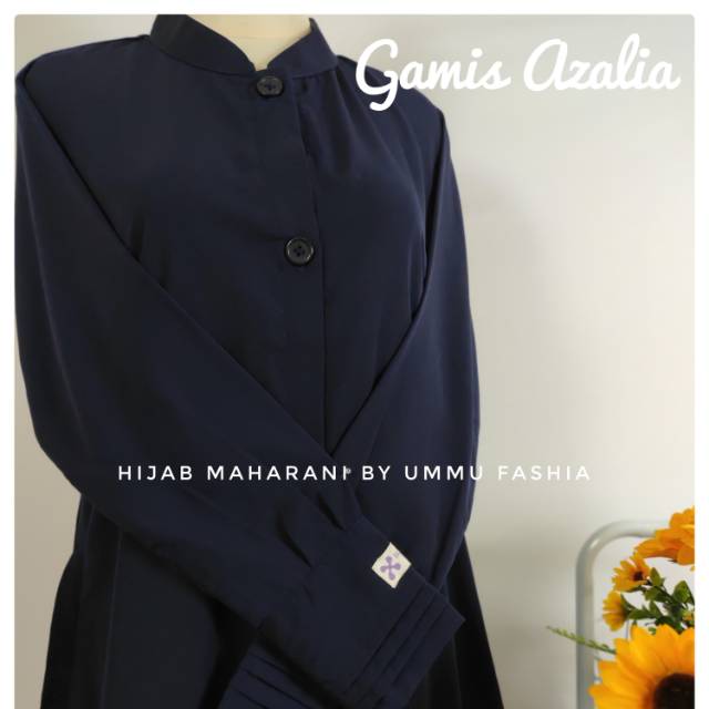 Gamis Azalia wolfis hijab Maharani navy