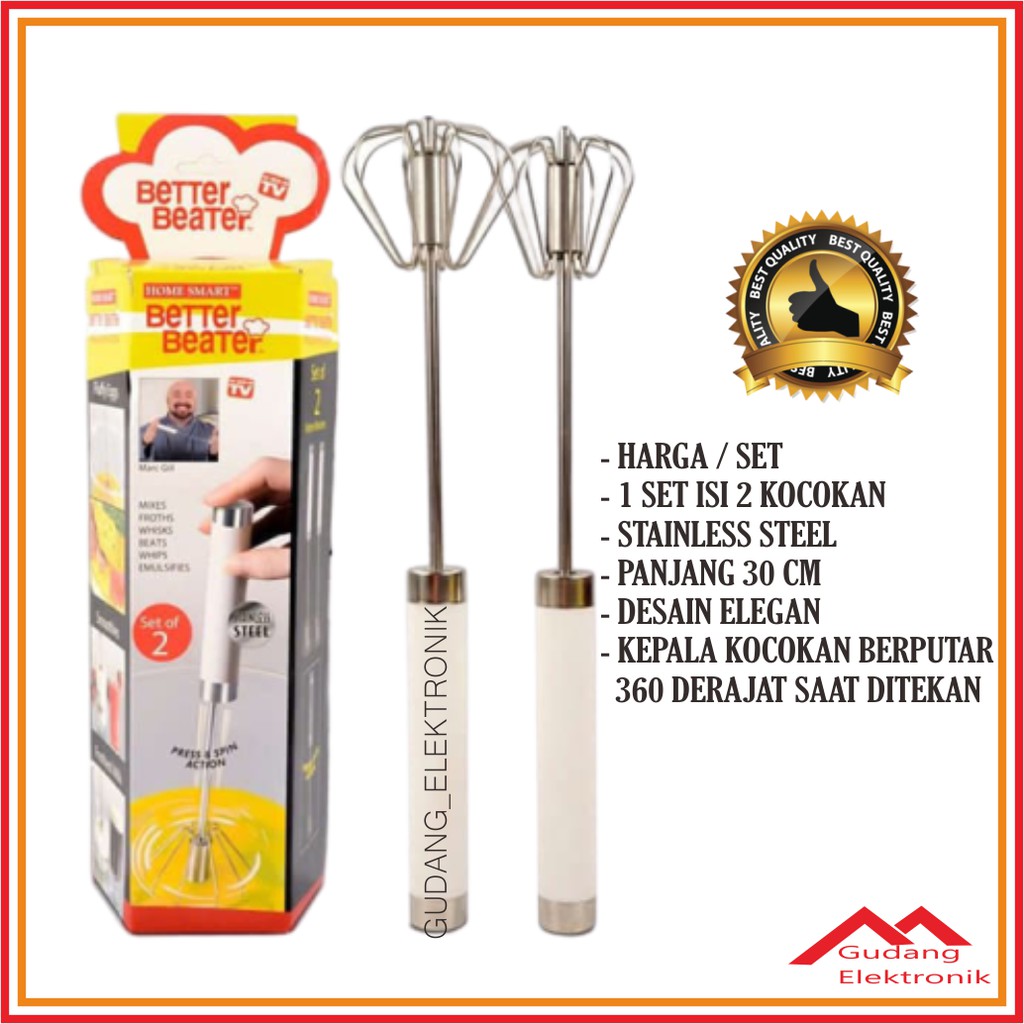 Kocokan Mixer Manual Tanpa Listrik Stainless Better Beater Isi 2 Pcs / Kocokan Telur Dalgona Kopi