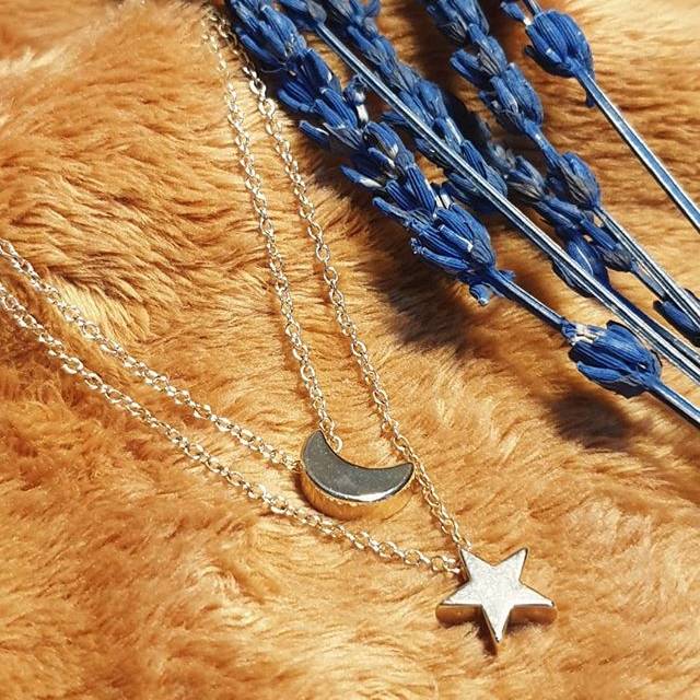 KALUNG RANTAI DOUBLE LAYER LIONTIN BULAN DAN BINTANG