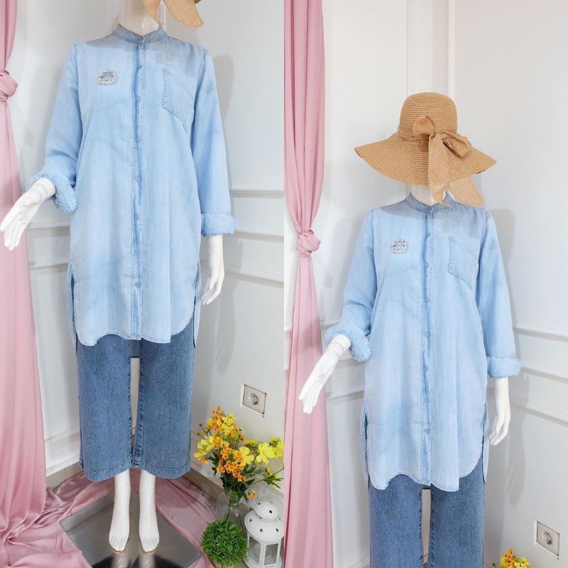 TUNIK JEANS PREMIUM ATASAN WANITA FASHION MUSLIM ALFASHION AFKA OUTLET FARZOLLA SPASSY
