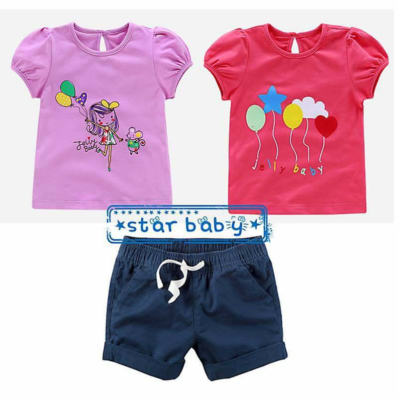 Setelan Anak Cewek Jelly Ballon Girl Fashion Set 3in1 (baju 2pcs, celana)