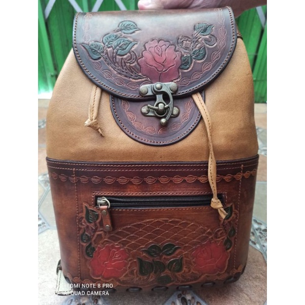 (Nanariv) Tas ransel vintage kulit asli berukir preloved backpack