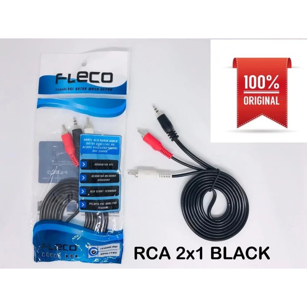 KABEL FLECO AUX RCA 2IN1 BLACK 1.5 M