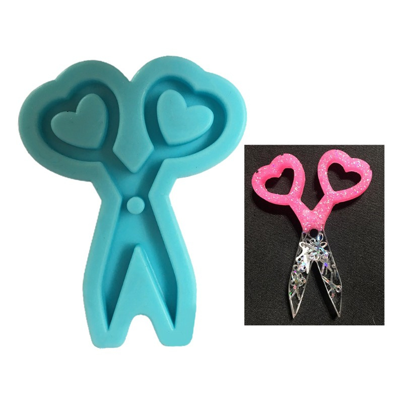 Glitter DIY Love Heart Mini Scissors Epoxy Resin Mold Keychain Pendant Silicone Mould