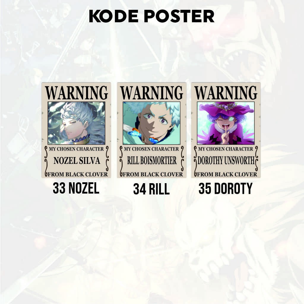 Poster Anime Warning Black Clover Koleksi A4 - Asta Yuno Yami Noelle Nacht Secre-8
