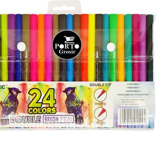 

♠ V-Tec Double Brush Pen 24 Warna Colors VTec DBP-1124 Dual Duo Tip ➵