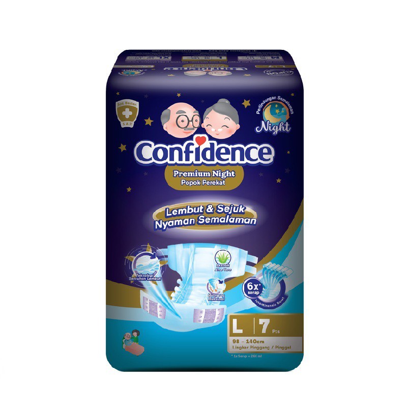 Confidence Premium Night Adult Diapers M8/L7/XL6/megapopok