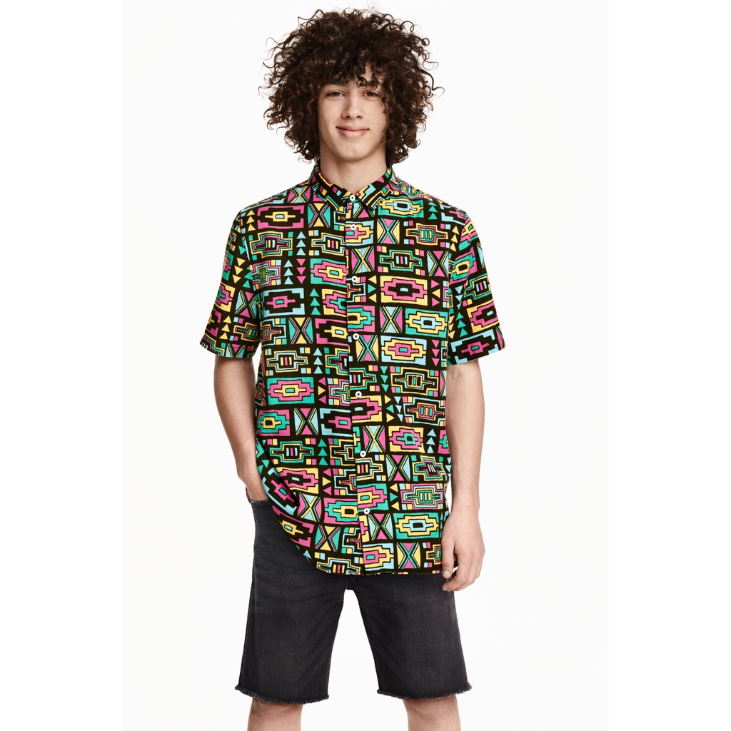 H&amp;M x Coachella Kemeja Lyocell Motif Print Adem Pria Shirt Pantai Kasual Original