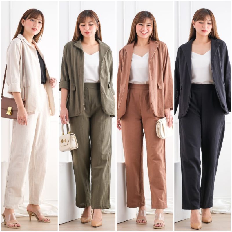 ❣️ SPECIAL PRICE ♡ PREMIUM ♡ ORIGINAL ! FRANSISCA OFFICE 2 IN 1 SET PLAIN LONG SLEEVE BLAZER WITH LONG  PANTS / SETELAN KANTOR , OUTER &amp; CELANA PANJANG ( HIJAB FRIENDLY )