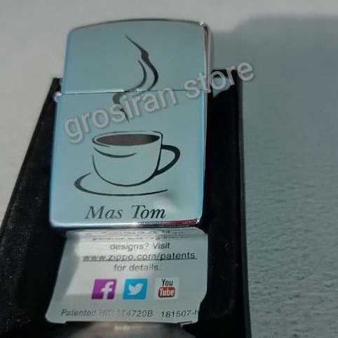 zippo silver kopi cangkir custom logo ukir grafir nama kado korek