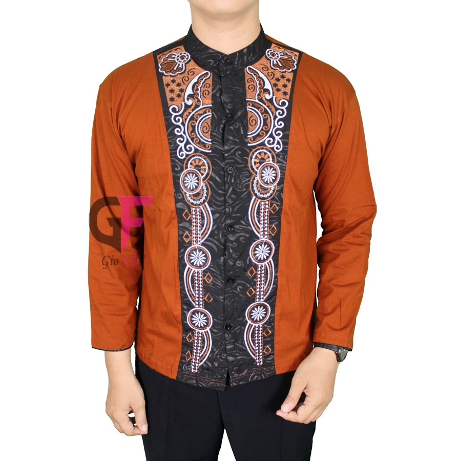 GIOFLO Baju Koko Terbaru Kemeja Muslim Pria Brown / KKL 39