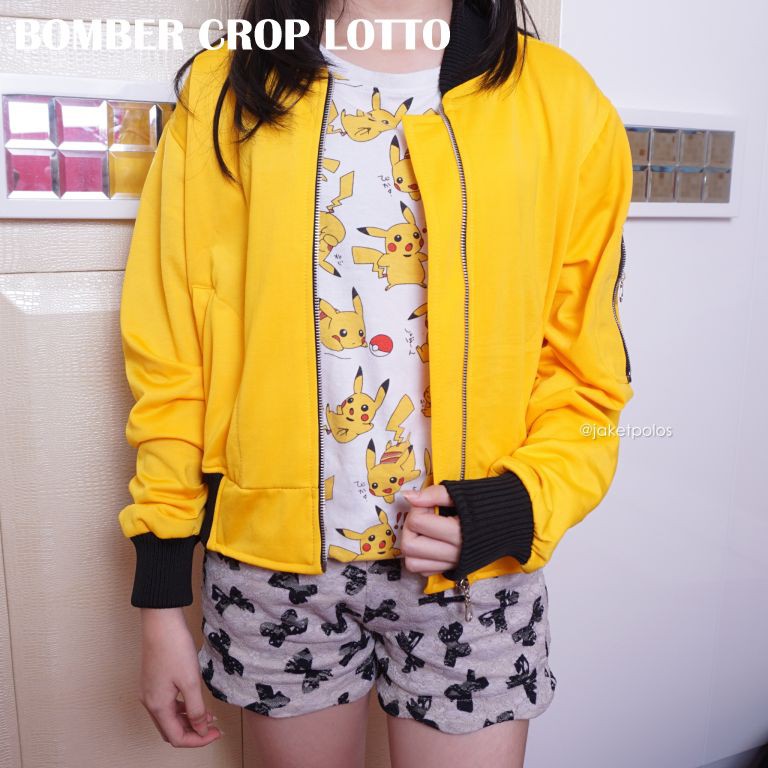 Jaket Bomber Crop Lotto Polos | Jaket Unisex | Resleting |Kuning