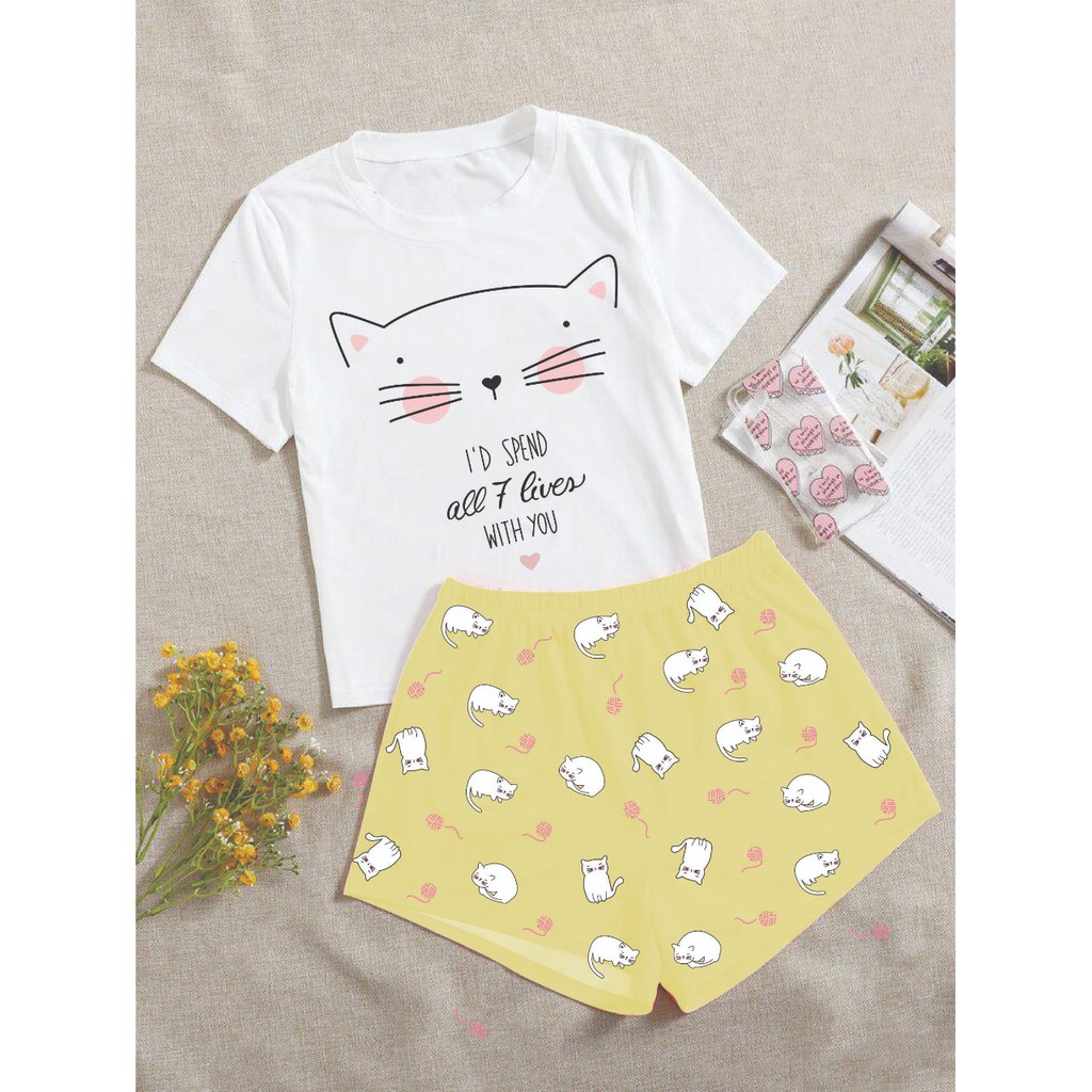 VS GG - baju PIYAMA PENDEK MEOWNING MEOWNING