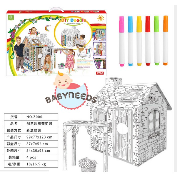 COLOURING KIDS ACIVITY PLAYHOUSE RUMAH KARDUS JUMBO HOUSE