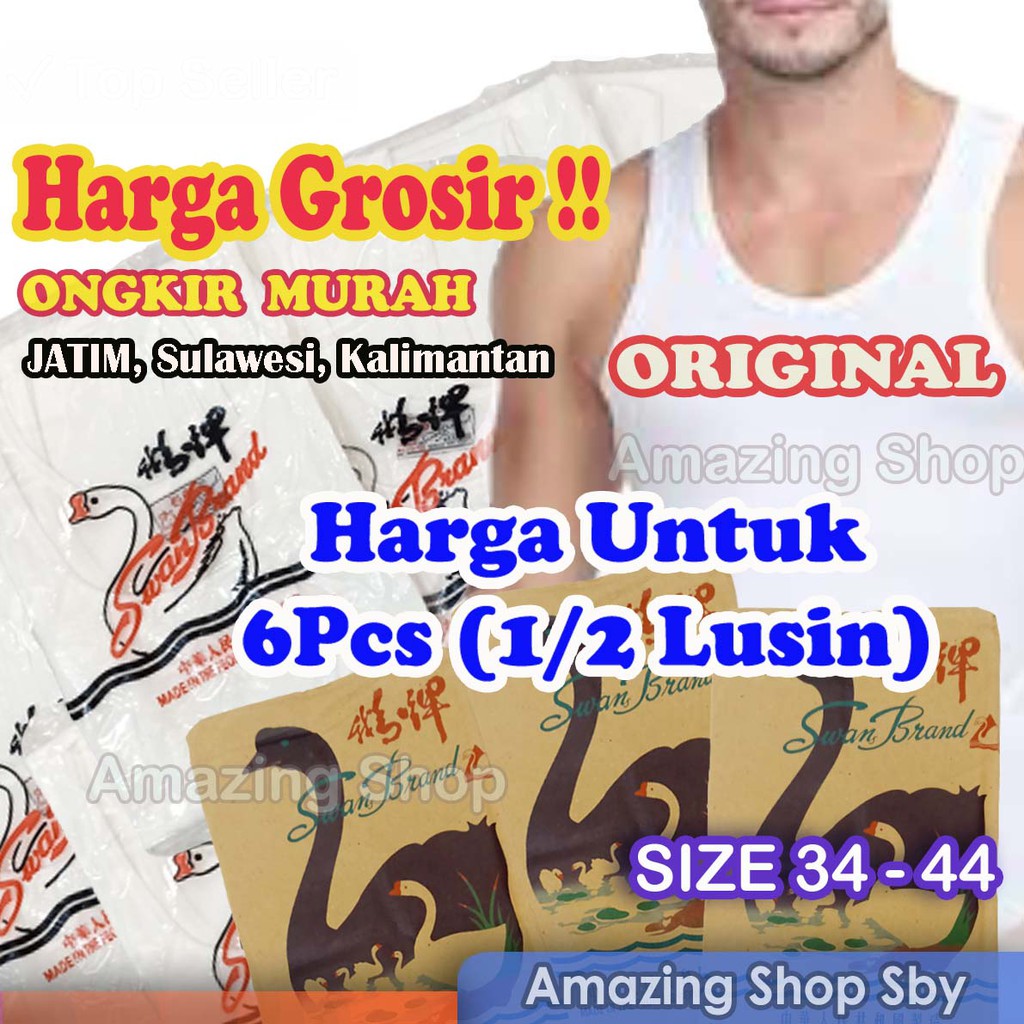 Grosir 1/2 Lusin Singlet Swan Brand Kaos Dalam Pria Swan Brand harga 6 Pcs Kaos  Cowok Murah