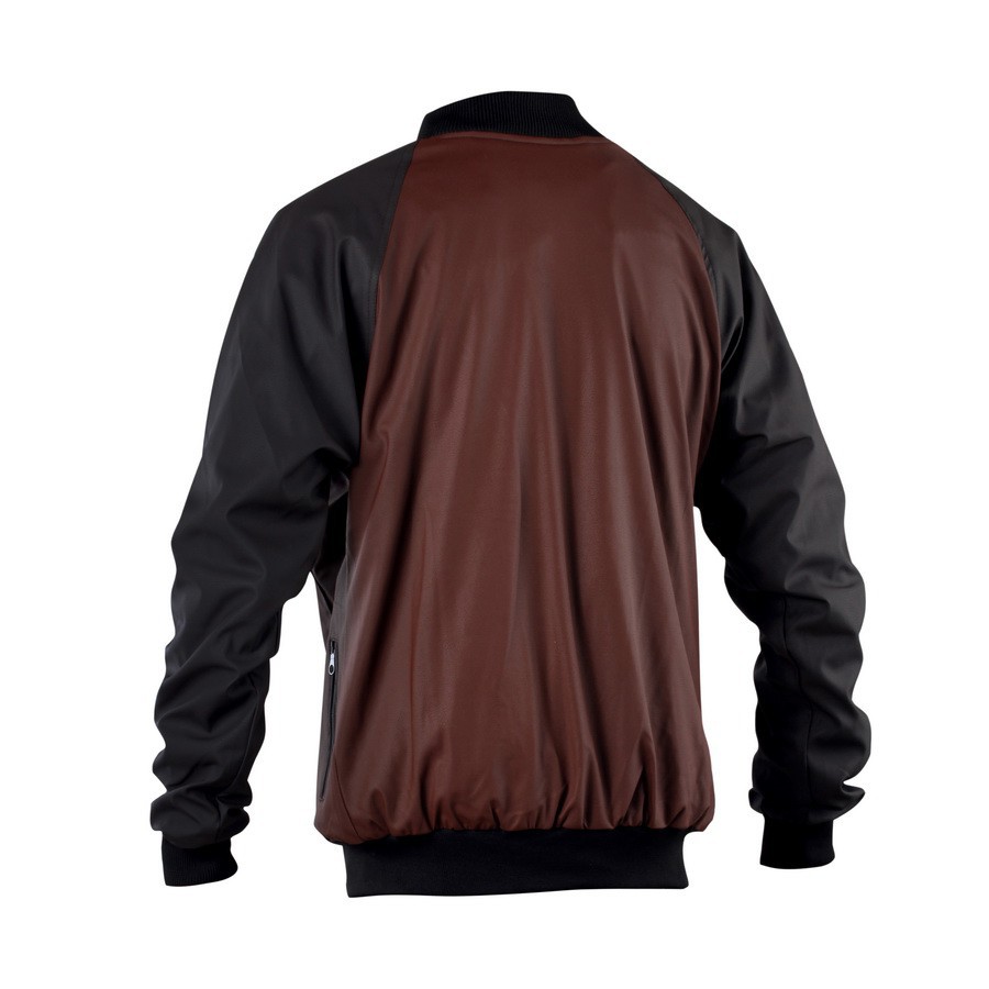 Jaket Kulit Bomber Premium Pria BKRS 018 Anti Air Jacket Motor Distro Original Waterproof cowok Laki laki Semi Kulit Sintetis Karlit Biker Warna Cokelat Hitam Kombinasi ukuran L XL XXL Big size Bandung Tebal Terbaru Keren Murah Bagus Laki laki