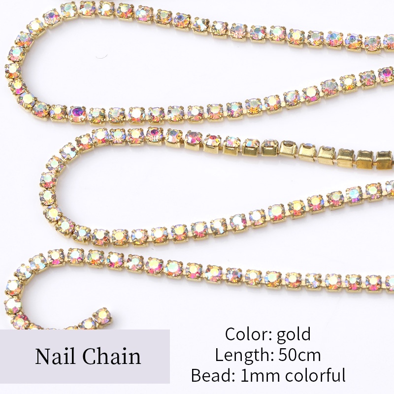 50cm Mutiara Rantai Kuku Berlian Imitasi 3D Logam Perak Kristal Pearl Chain Dapat Dipotong DIY Pesona Nail Art Dekorasi Aksesori