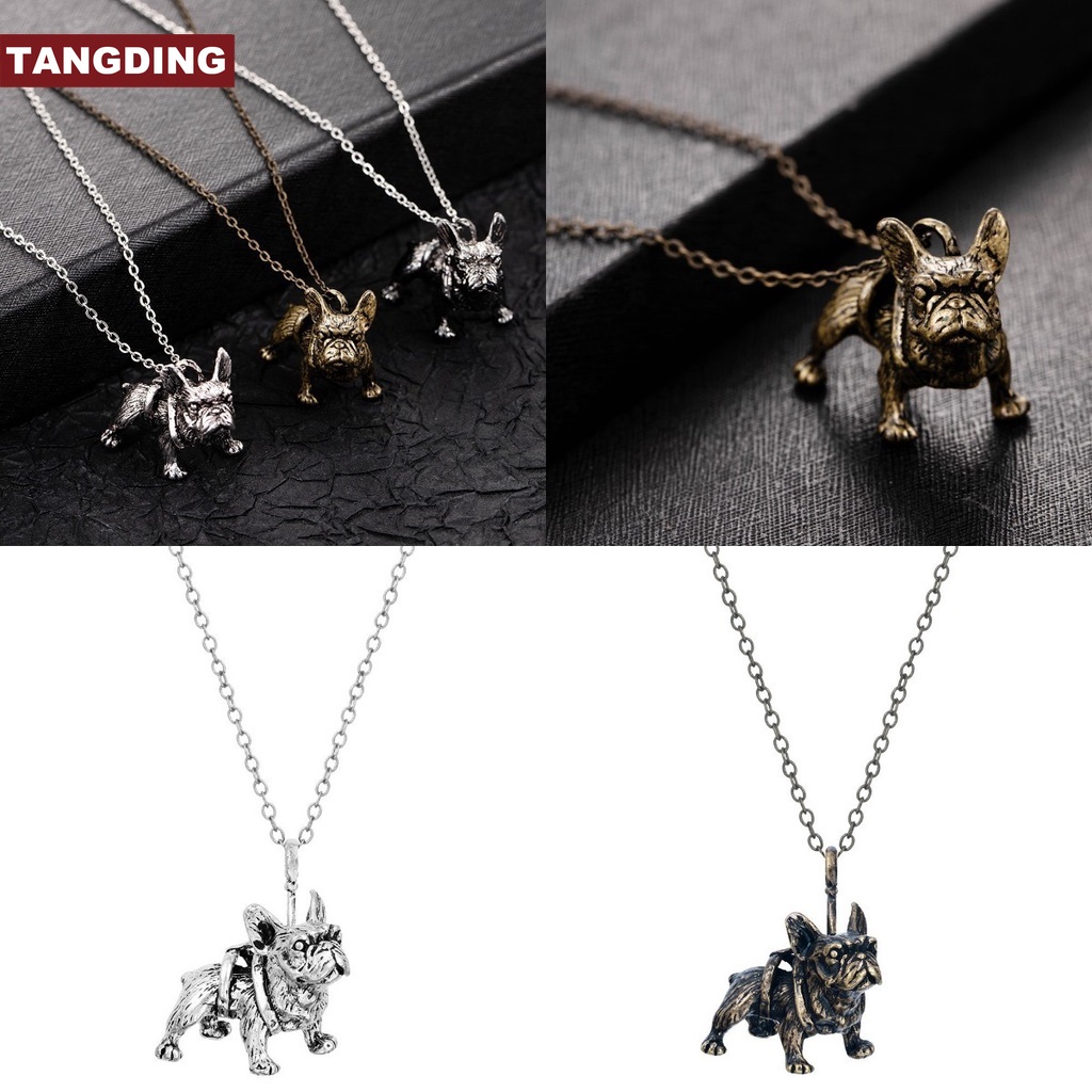 【COD Tangding】Pekingese Three-dimensional Fashion Cool Silver Black Pug Dog Pendant Unisex Necklace Chain Jewelry