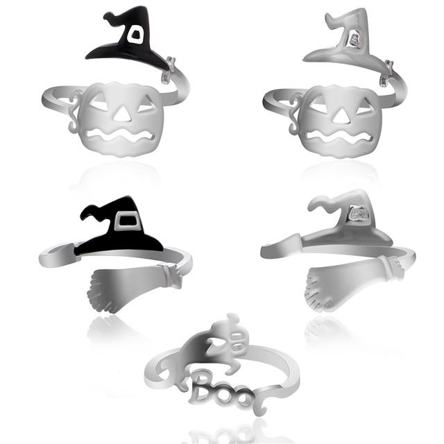 Eropa dan Amerika gaya cincin Halloween topi penyihir sapu mop labu lampu simple hollow cincin