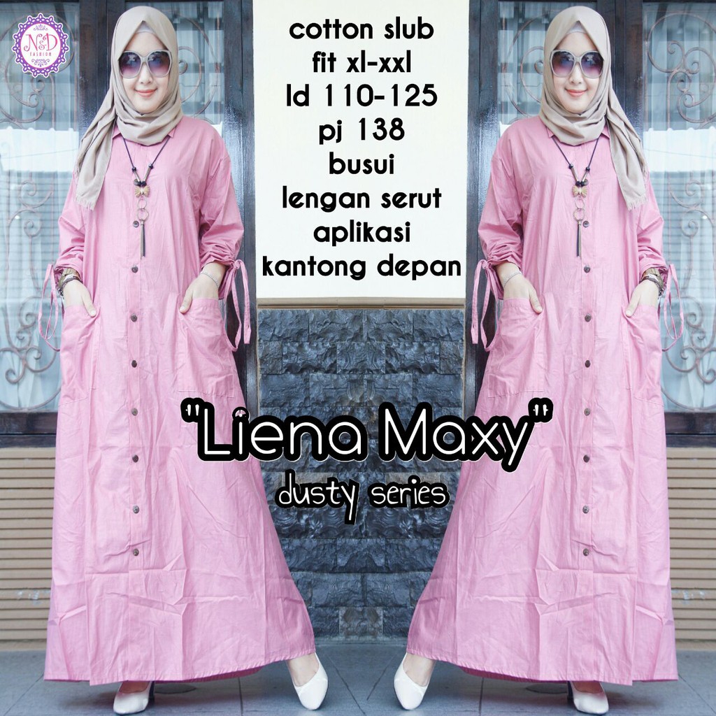 REAL PICTURE LIENA MAXY DRESS MUSLIM JUMBO KANCING DEPAN FULL GAMIS POLOS TANGAN SERUT BUSUI KANTONG