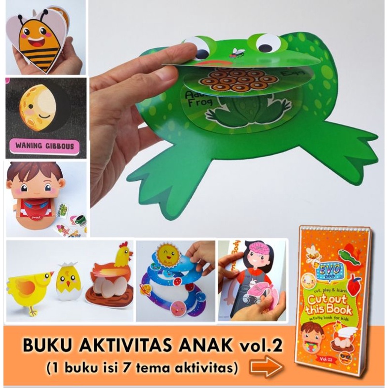 Buku aktivitas anak VOL.2 CUT OUT THIS BOOK Evo Card Frog life cycle Mainan anak Metamorfosis kodok